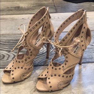 Miu Miu Nude strappy lace up Heels Shoes 40 10